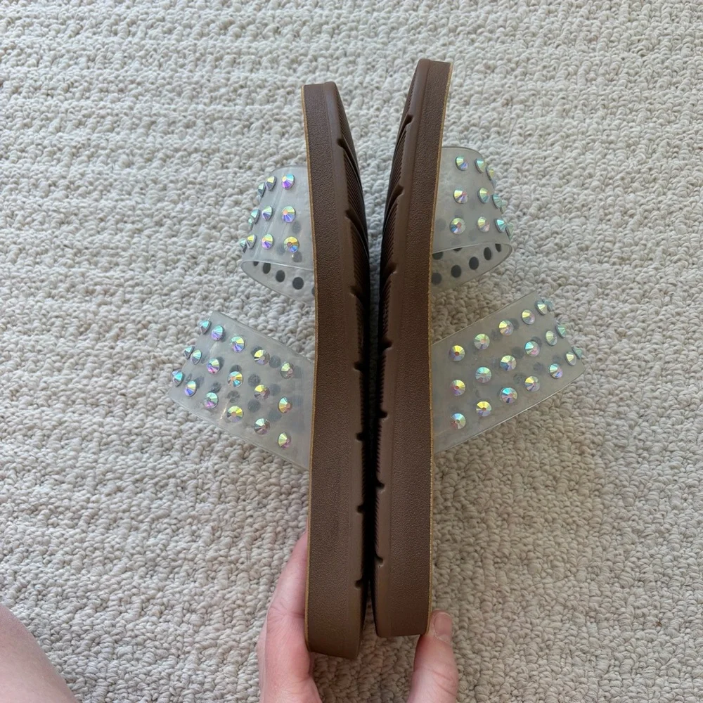 Limelight Studded Clear Strap Sandals Resortwear Vacation Rhinestone